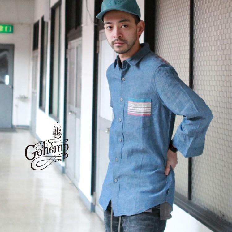 EMBROIDERY SHIRT GOHEMP ヒッピー　シャンブレーシャツ EMBROIDERY SHIRT GOHEMP ヒッピー シャンブレーシャツ