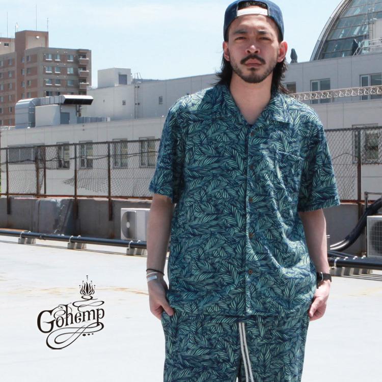 ゴーヘンプGOHEMPインディゴ染五分袖オープンシャツ刺子？日本製 ゴーヘンプGOHEMPインディゴ染五分袖オープンシャツ刺子？日本製