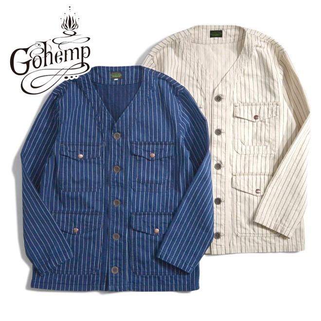 GOHEMP（ゴーヘンプ） NO COLLAR JACKET/PIN STRIPE HERRINGBONE