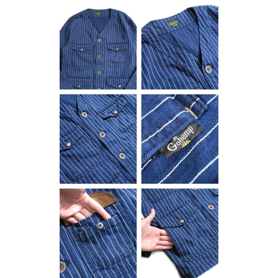 GOHEMP（ゴーヘンプ） NO COLLAR JACKET/PIN STRIPE HERRINGBONE