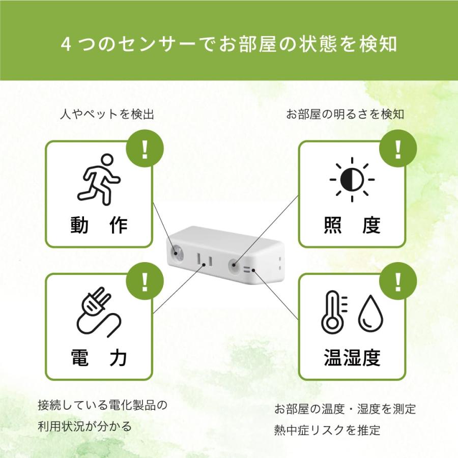 かんたん見守りプラグ 高齢者 みまもり 人感 照度 電流 温湿度センサー
