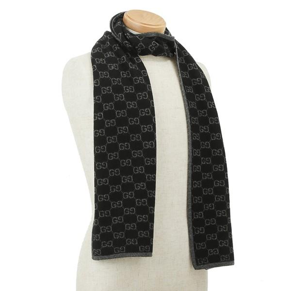 GUCCI ブラック/アイボリー GGマフラー GUCCI(グッチ) CHECKERBBOARD WOOL SCARF総柄マフラー ホワイト