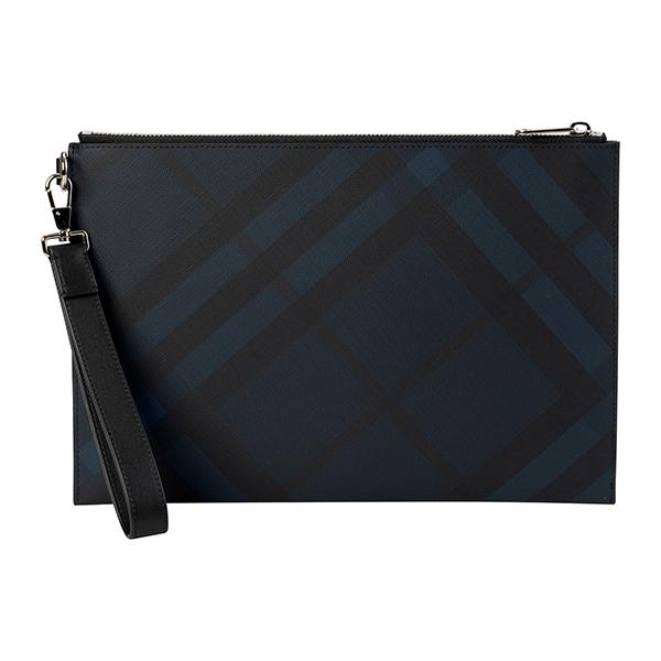 並行輸入 バーバリー  クラッチ・セカンドバッグ ロンドンチェック＆レザー 8022942 A1222 ネイビー 紺 爆買 | BURBERRY