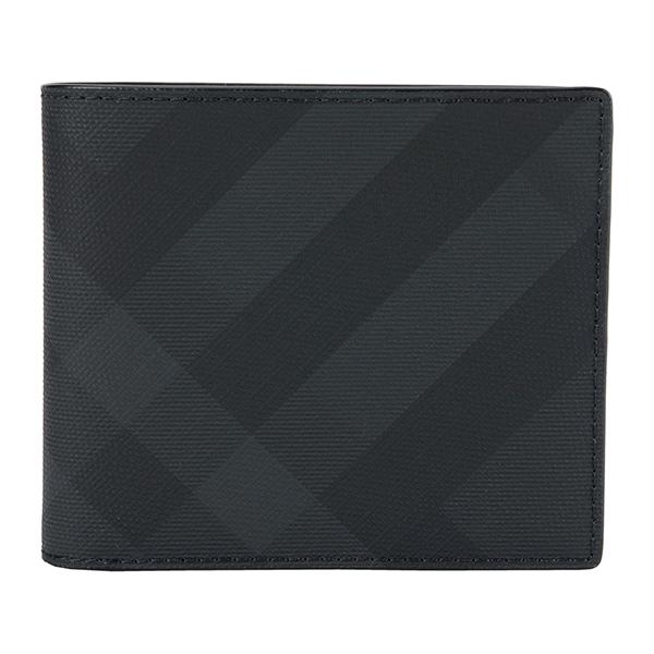 並行輸入 バーバリー  2つ折り財布 ロンドンチェック＆レザー 8014484 A5656 グレー 爆買 | BURBERRY