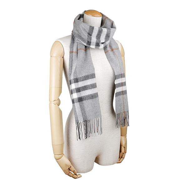 BURBERRY カシミヤ マフラー 大判 グレー チェック BURBERRY カシミヤ マフラー 大判 グレー チェック バーバリー