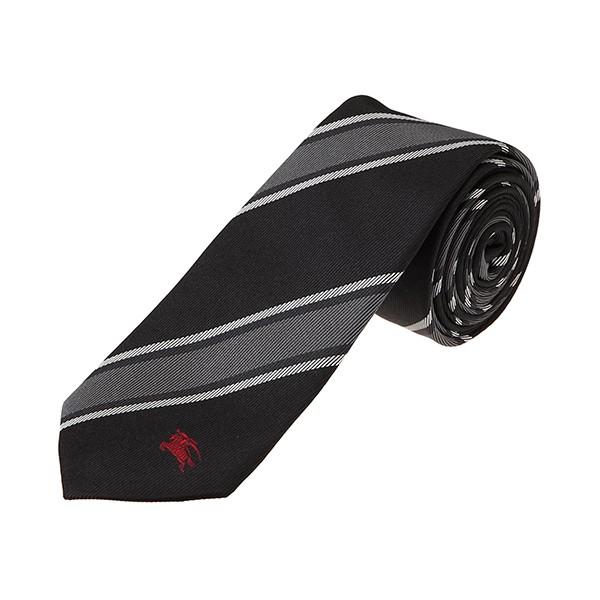 並行輸入 バーバリー ネクタイ ストライプ シルクジャカード タイ 8005070 A1189 ブラック 黒 爆買 | BURBERRY