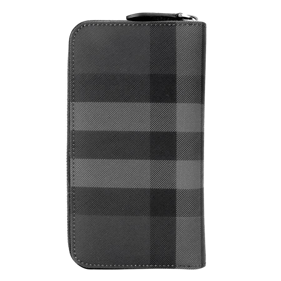 並行輸入 バーバリー 長財布(ラウンドファスナー) BURBERRY チャコールチェック＆レザー 8070201 A1208メンズ ブラック 黒 ダークグレー | BURBERRY | 01
