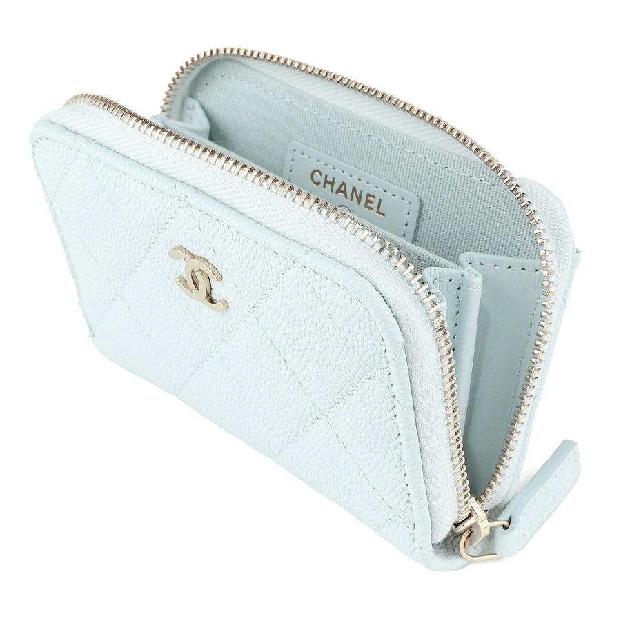 【CHANEL】キャビアスキンコインケース(水色) CHANEL シャネル ココマーク コインケース メタリックブルー