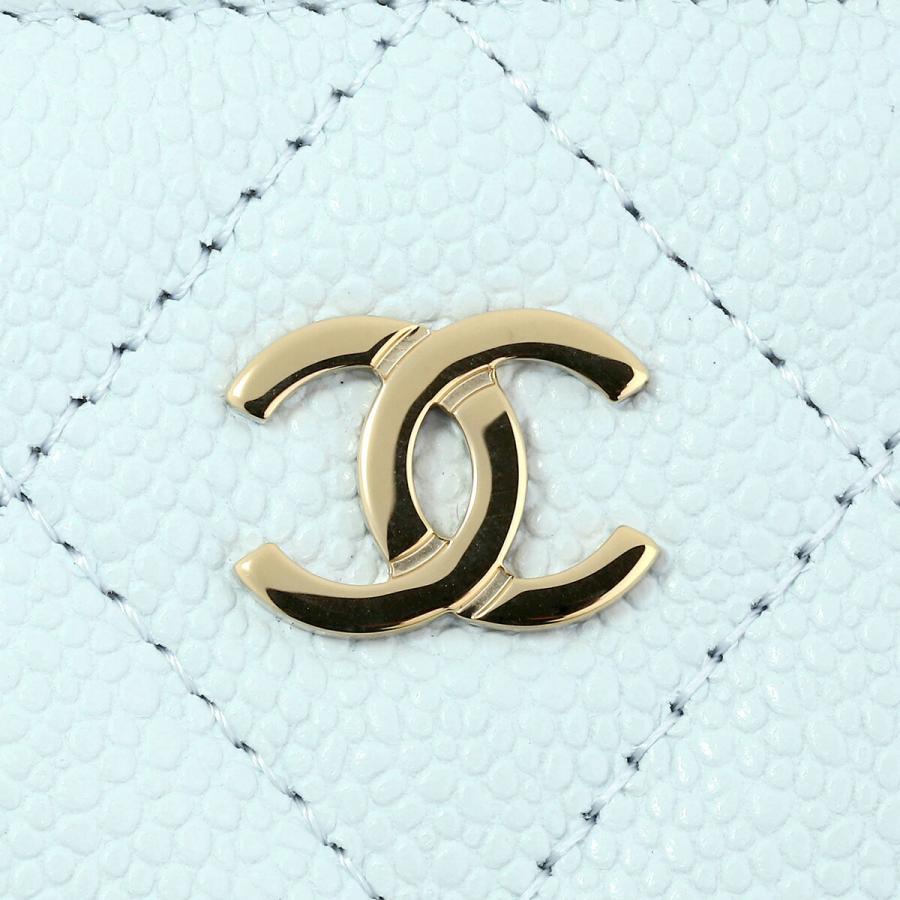 【CHANEL】キャビアスキンコインケース(水色) CHANEL シャネル ココマーク コインケース メタリックブルー