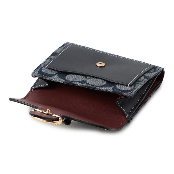 COACH コーチ ストライプデザイン シグネチャー柄 二つ折り財布 ネイビー COACH コーチ ストライプデザイン シグネチャー柄 二つ折り財布