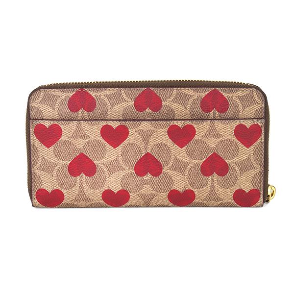 最新作COACH シグネチャークレヨン ハート プリント長財布ラウンド