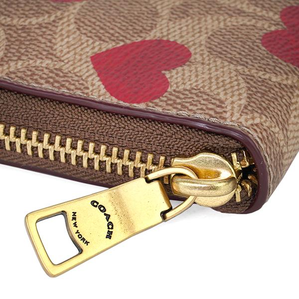 コーチ 長財布(ラウンドファスナー) ブラウン 茶 レッド 赤 COACH