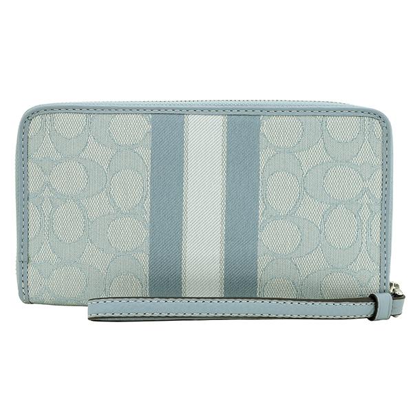 コーチ 長財布(ラウンドファスナー) ライトブルー 水色 シルバー COACH