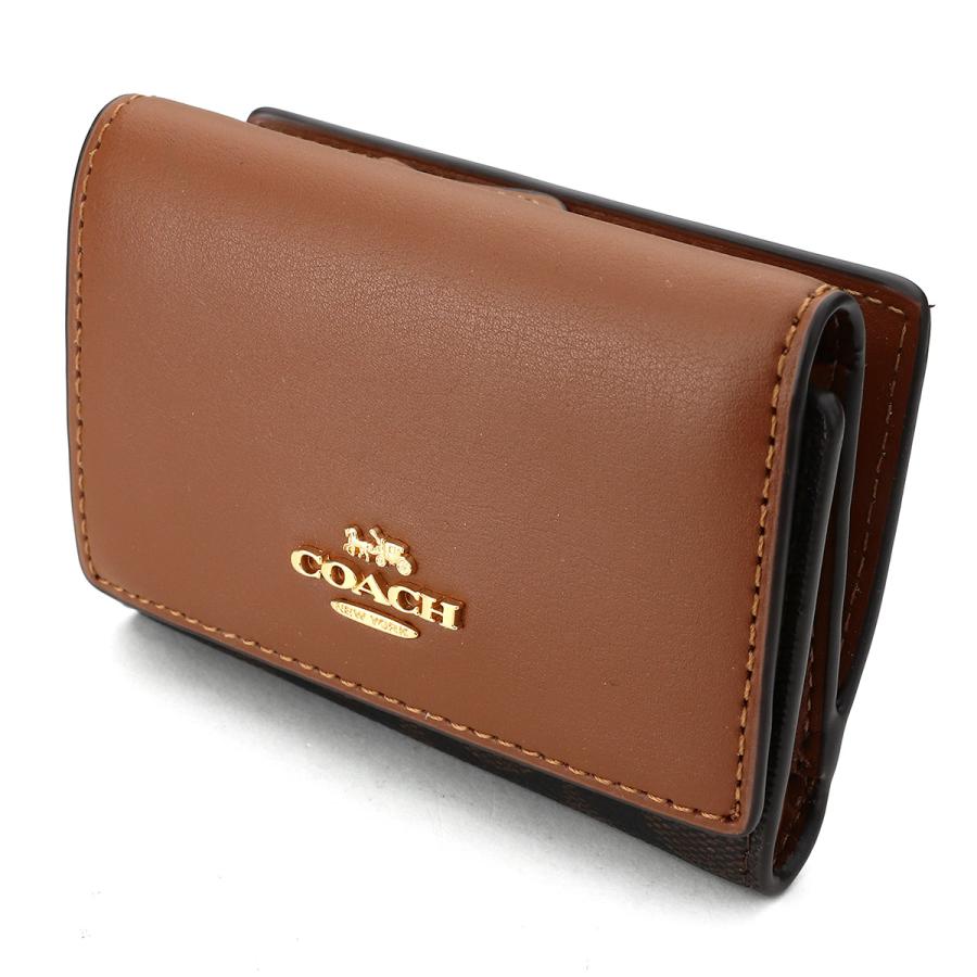 未使用級 COACH 三つ折り財布 シグネチャー コンパクトウォレット ブラウン COACH（コーチ） レディース 三つ折り財布 シグネチャー ミニ