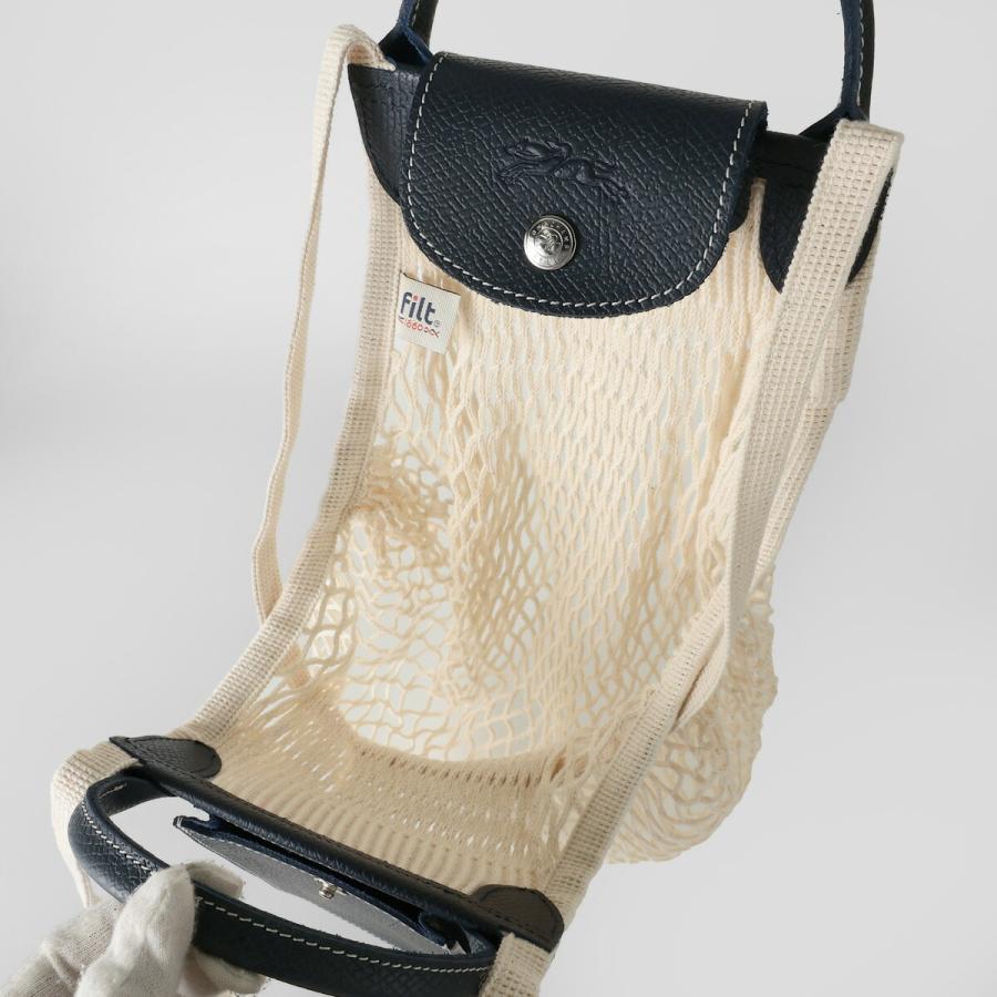 LONGCHAMP ロンシャン ル プリアージュ メッシュバッグ ミニレザーポーチ ネイビー/ホワイト 10139HGR006 LONGCHAMP - LONGCHAMP ロンシャン ル プリアージュ メッシュバッグ