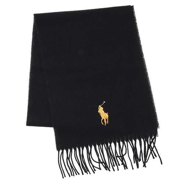 並行輸入 ポロ ラルフローレン マフラー・ストール ビッグポニーエンブロイダードスカーフ PC0231 001 ブラック 黒/ゴールド 爆買 | POLO RALPH LAUREN