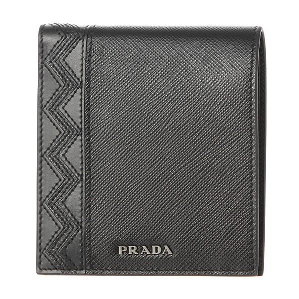 並行輸入 プラダ 2つ折り財布 サフィアーノ グレケ 2MO738 2EE3 F0002 ブラック 黒 爆買 | PRADA