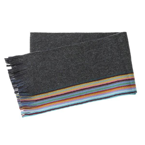 並行輸入 ポールスミス マフラー・ストール ダブルフェイス ストライプエッジ スカーフ 356E AS10 76 チャコールグレー/ブルー 青/マルチ 爆買 | Paul Smith | 01
