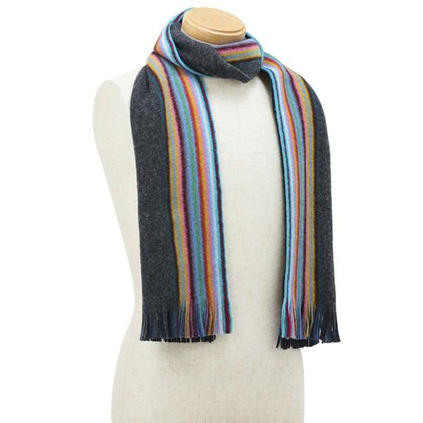 並行輸入 ポールスミス マフラー・ストール ダブルフェイス ストライプエッジ スカーフ 356E AS10 76 チャコールグレー/ブルー 青/マルチ 爆買 | Paul Smith | 04
