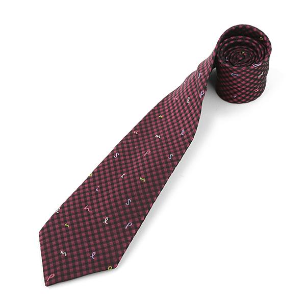 美品 プラダ ネクタイ シルク ロゴレタッチ ジャカード ナロータイ ボルドー 848544_4E009_6169_001_100_0000