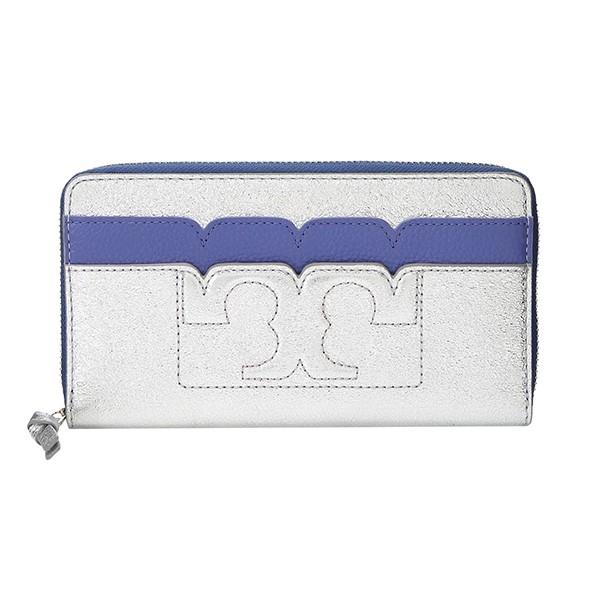 並行輸入 トリーバーチ 長財布(ラウンドファスナー) METALLIC ZIP CONTINENTAL WALLET 31943 433 ブルー系/シルバー 爆買 | TORY BURCH