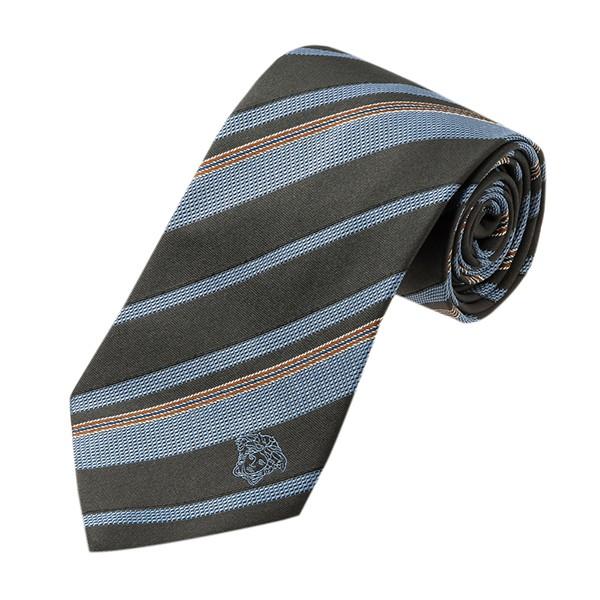 並行輸入 ヴェルサーチ ネクタイ SILK TIE 0679 0002 グレー/ブルー 青 爆買 | VERSACE