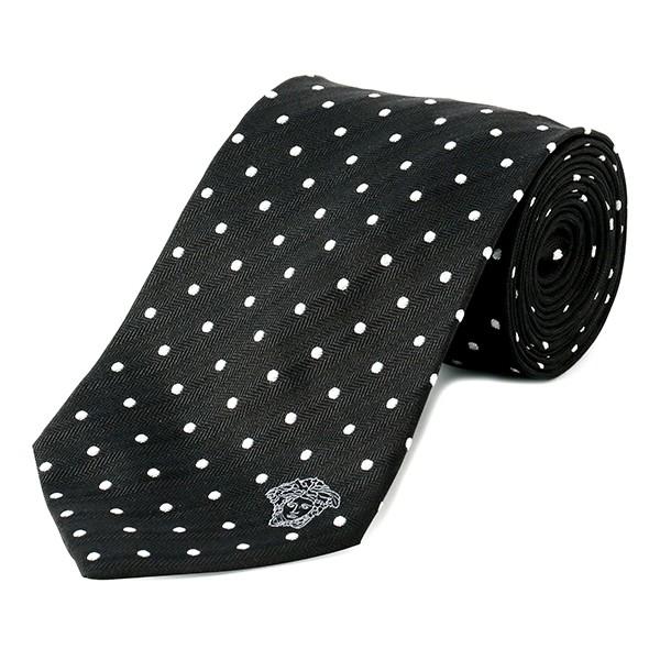 並行輸入 ヴェルサーチ ネクタイ TIE 0784 0005 ブラック 黒/ホワイト 白 爆買 | VERSACE