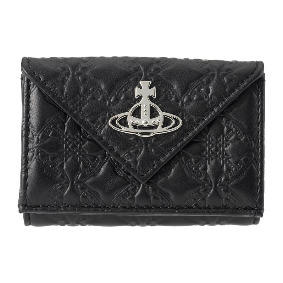 VivienneWestwoodエンボス加工の黒い三つ折り財布 Vivienne Westwood】オーブ ウォレット エンボス加工 財布 黒