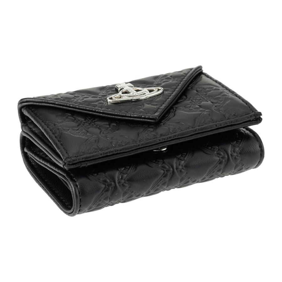 VivienneWestwoodエンボス加工の黒い三つ折り財布 Vivienne Westwood】オーブ ウォレット エンボス加工 財布 黒