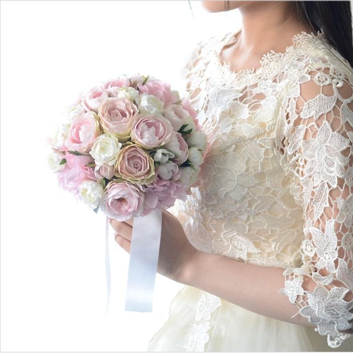 ウェディングブーケ 造花 ピンク ラウンドブーケ clara ブライダル