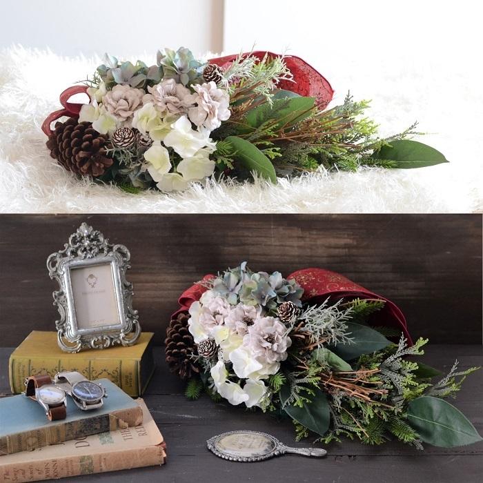 クリスマス スワッグ 完成品 Edel 造花 シック : ブルージュフラワー
