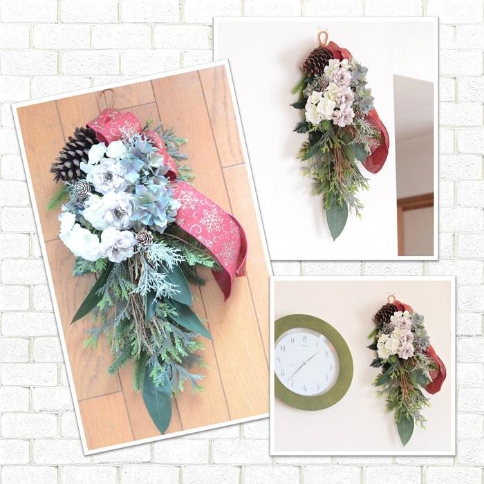 クリスマス スワッグ 完成品 Edel 造花 シック : ブルージュフラワー
