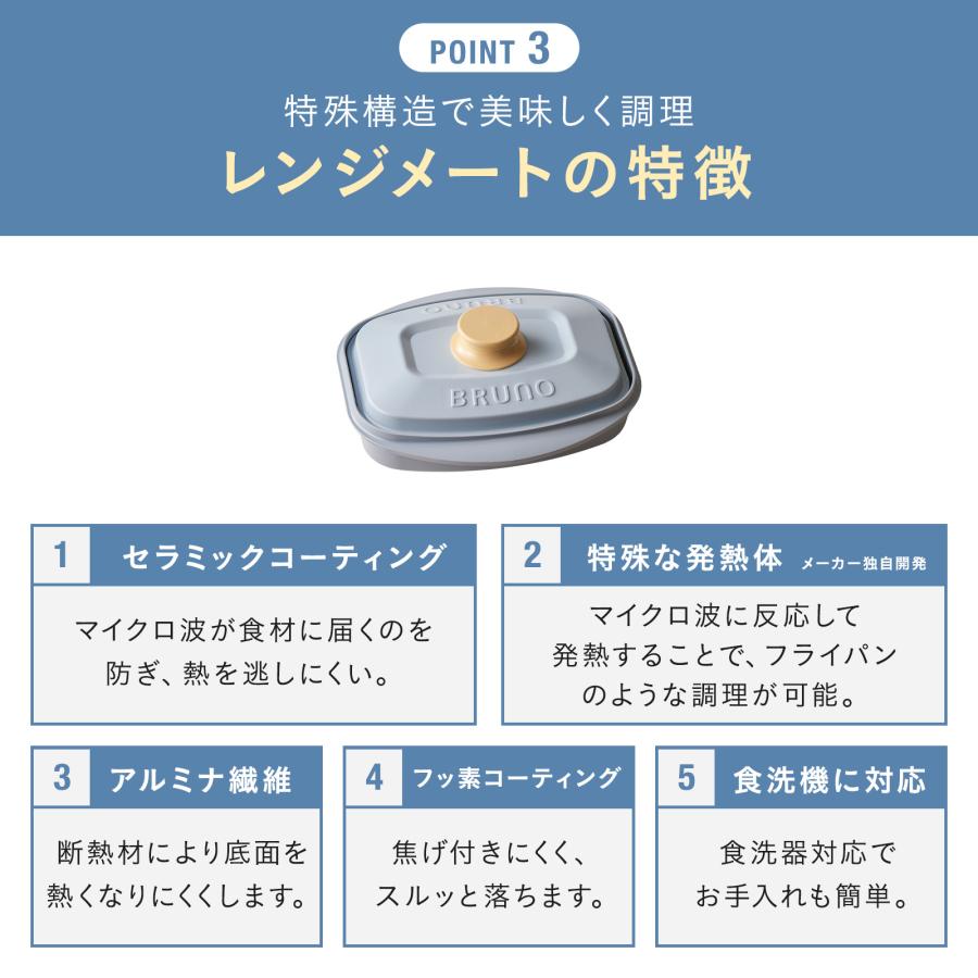レンジメートプロ スクエア by BRUNO ブルーノ レンジメイト 電子レンジ 調理 電子レンジ調理 焼き魚 グリル料理 コラボ スクエア 食洗器対応の画像