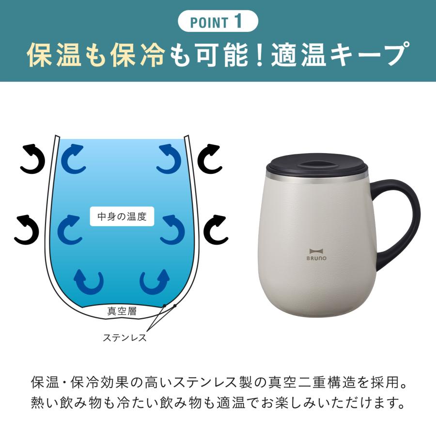 BRUNO（ブルーノ） 蓋つきステンレスマグ 460ml 保温 保冷 真空二重