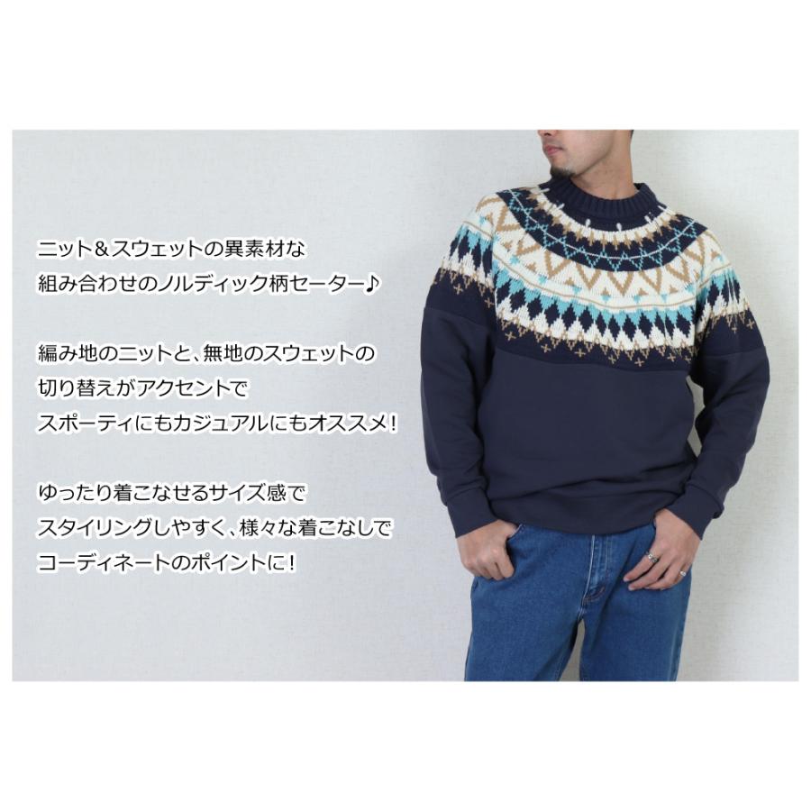 OCEAN PACIFIC(オーシャンパシフィック) MENS NORDIC PATTERN KNIT / メンズ 切替 ノルディック柄セーター プルオーバー 532152｜bruno-regas｜06