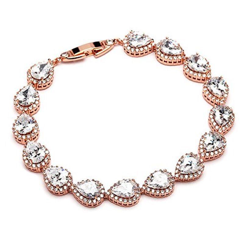 専門ショップ Rose 1/2" 6 Mariell Gold Bracelet Tennis Bridal Wedding CZ Pear-Shaped ブレスレット