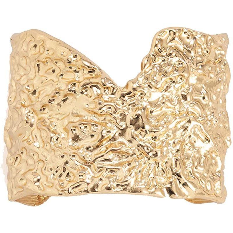 【海外限定】 Pockmarked Wide-Edge Tone Silver Gold Dainty Opening M Bracelet Bangle ブレスレット
