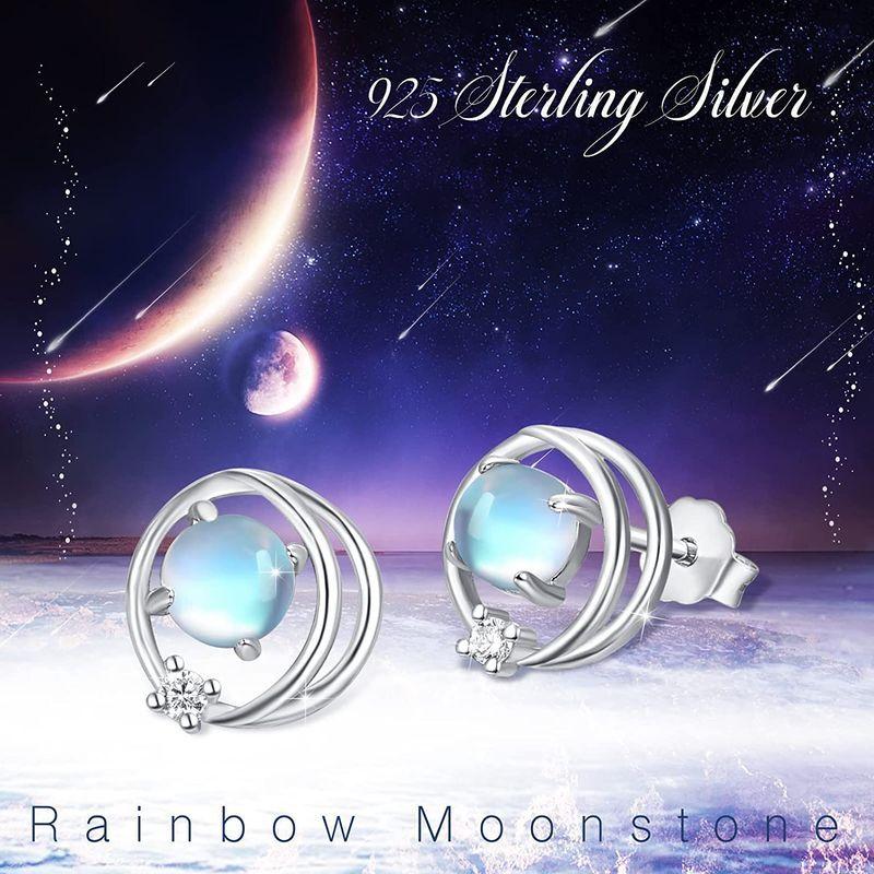 Moonstone Stud Earrings 925 Sterling Silver for Women Girls Planet Rou