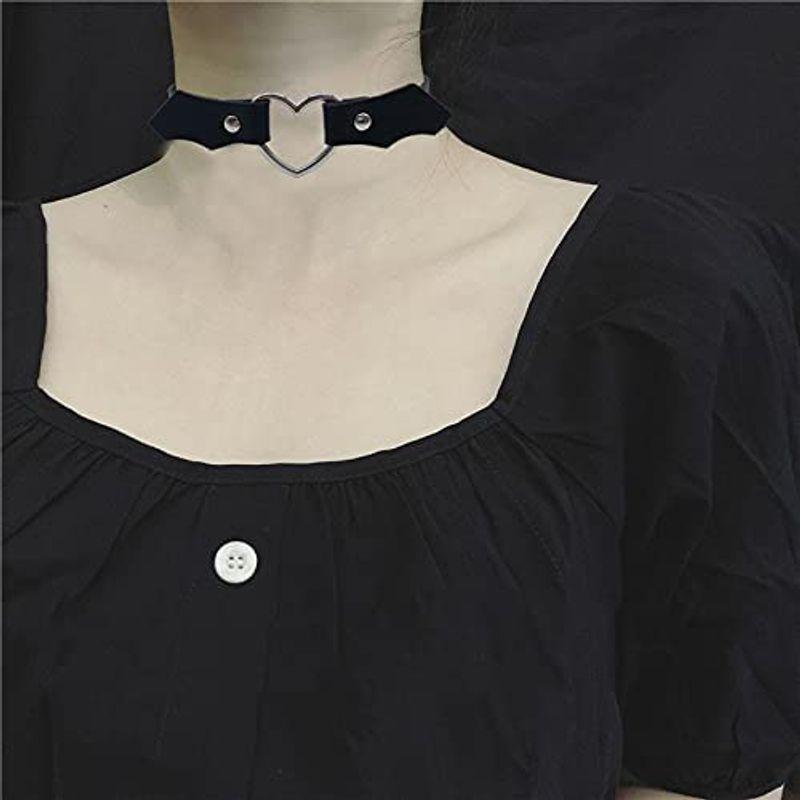2022人気新作 Choker Black Heart Necklaces Got Punk Choker Goth Leather Pu Women for ネックレスチェーン
