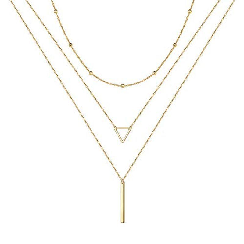 【保障できる】 Gold Triangle Layered Necklaces for Women - Layered Necklace Skinny Ba ネックレス、ペンダント