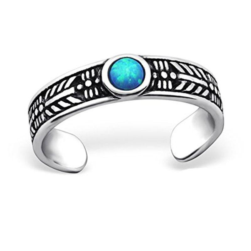 【メール便不可】 Toe Ring Sterling Silver Lab Created Opal Blue Summer Boho (E27715) ボディピアス