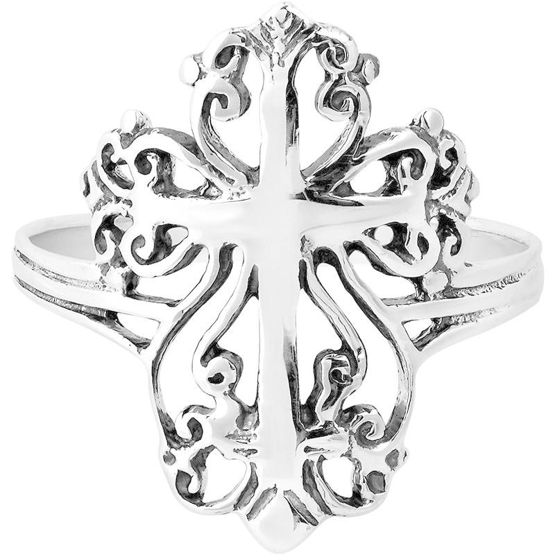 正規品販売! AeraVida Victorian Swirl Cross Hidden Heart Sterling Silver Ring (7) 指輪