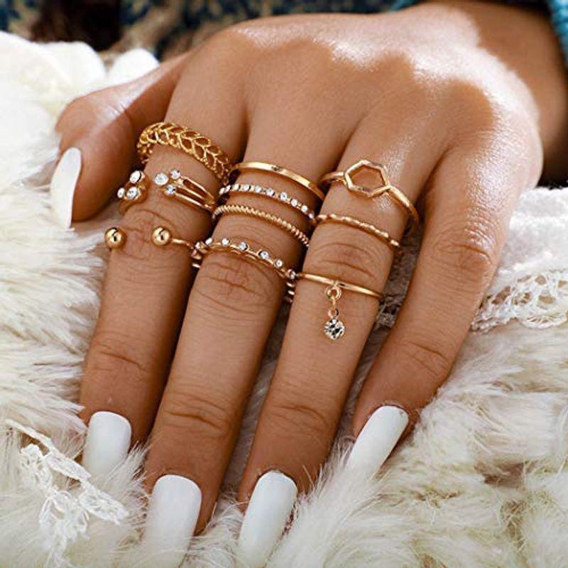 【本物新品保証】 Boho Twinklede Finger Hollow Rings Knuckle Joint Crystal Gold Set Ring 指輪