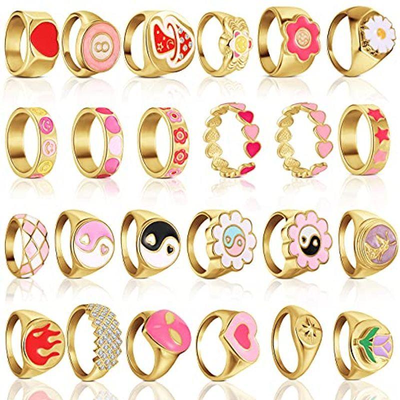 希少 黒入荷！ 24 Pieces fo Rings Colorful Chunky Rings Yang Ying Y2k Rings Aesthetic 指輪