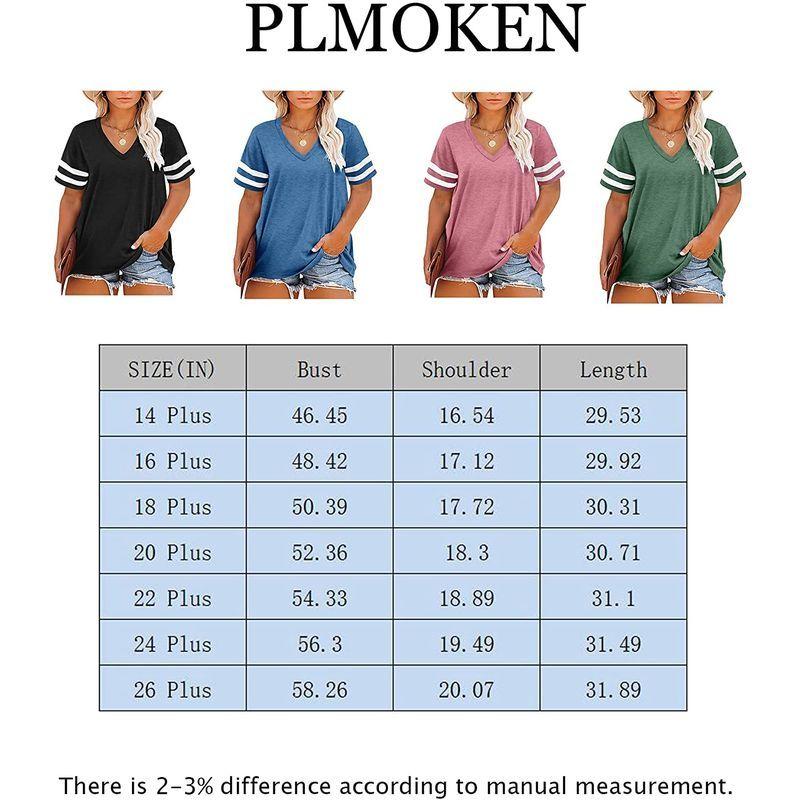 PLMOKEN Plus Size Tops for Women Casual Summer Short Sleeve Color Bloc