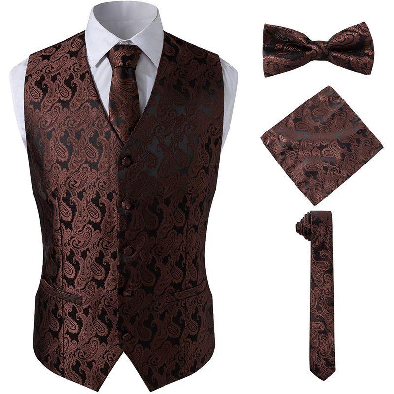 新しいスタイル Dress Party Floral Men's Suit Brown Vests,Browm,4XL Dinner Stylish その他スーツ、フォーマル