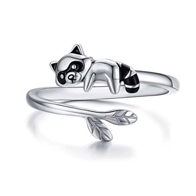 新作からSALEアイテム等お得な商品満載 Raccoon Thum Animal Cute Ring Open Adjustable Silver Sterling 925 Ring 指輪
