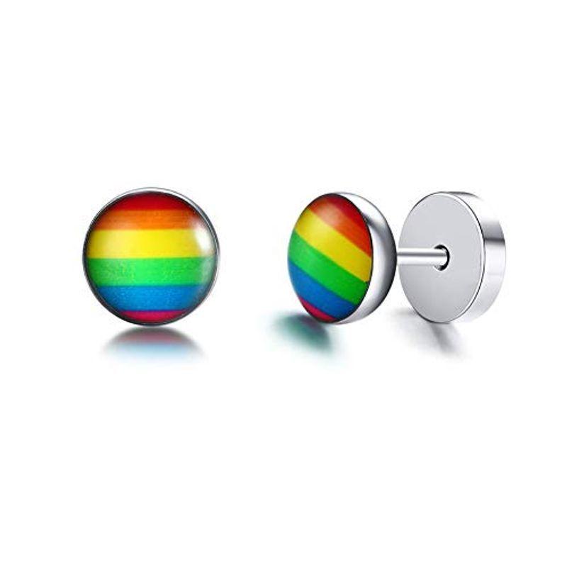 大特価 Ximi Earri Stud Rainbow LGBT Lesbian Pride Gay Steel Stainless Jewelry イヤリング