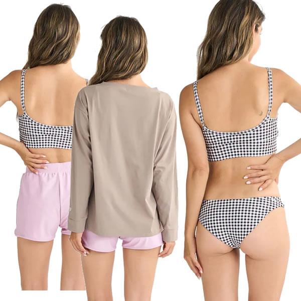 【-3kg見え】ROXY 25年 ビスチェ 白 M お腹カバー/透明感/街OK ROXY 25SS 水着 4点セット RSW251009 PICNIC GINGHAM: 正規品