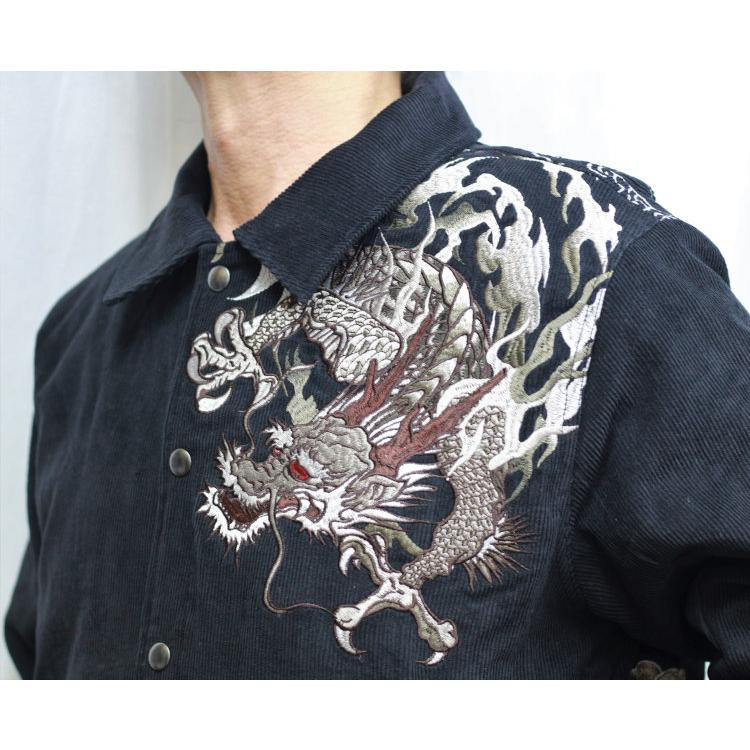 絡繰魂 粋 からくりだましいいき コーデュロイ襟付スタジャン 223015 睨み龍神 和柄 スタジアムジャンバー | 絡繰魂 | 05
